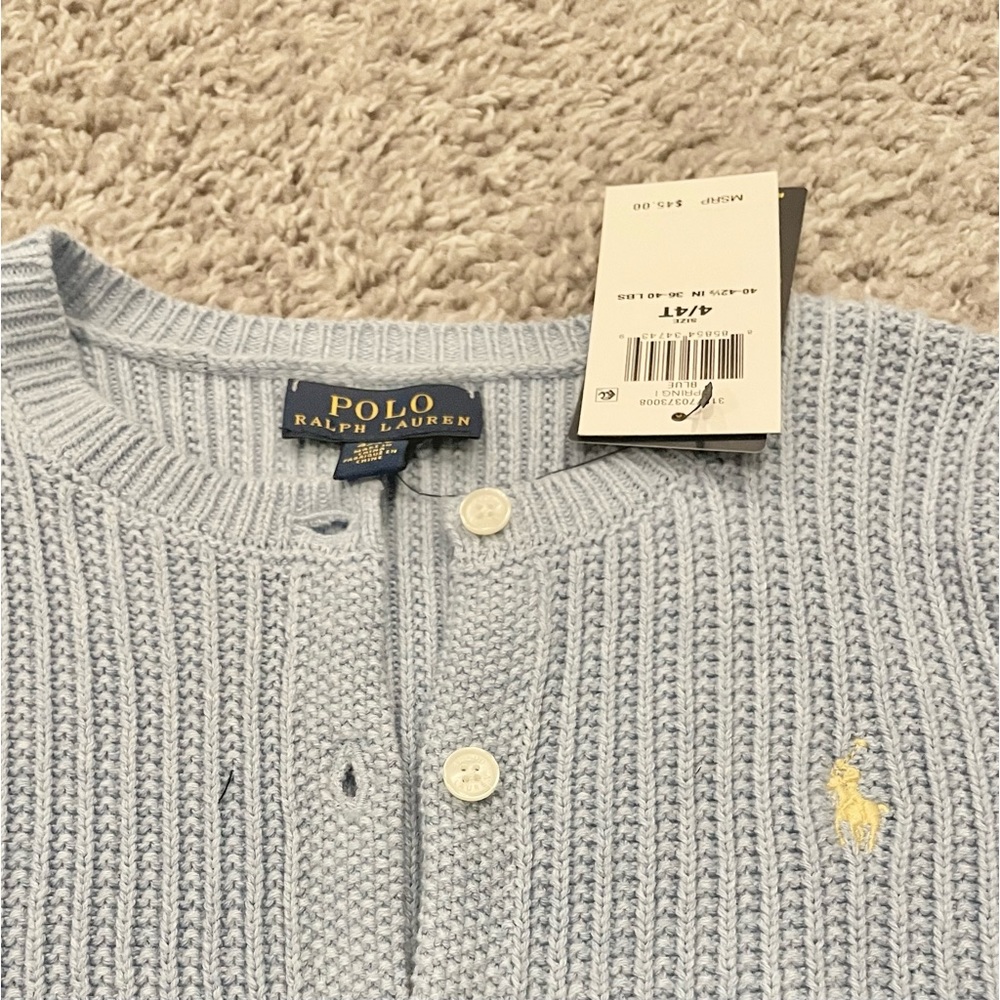 Nwt polo Ralph Lauren light blue knit cardigan girl sz 4T